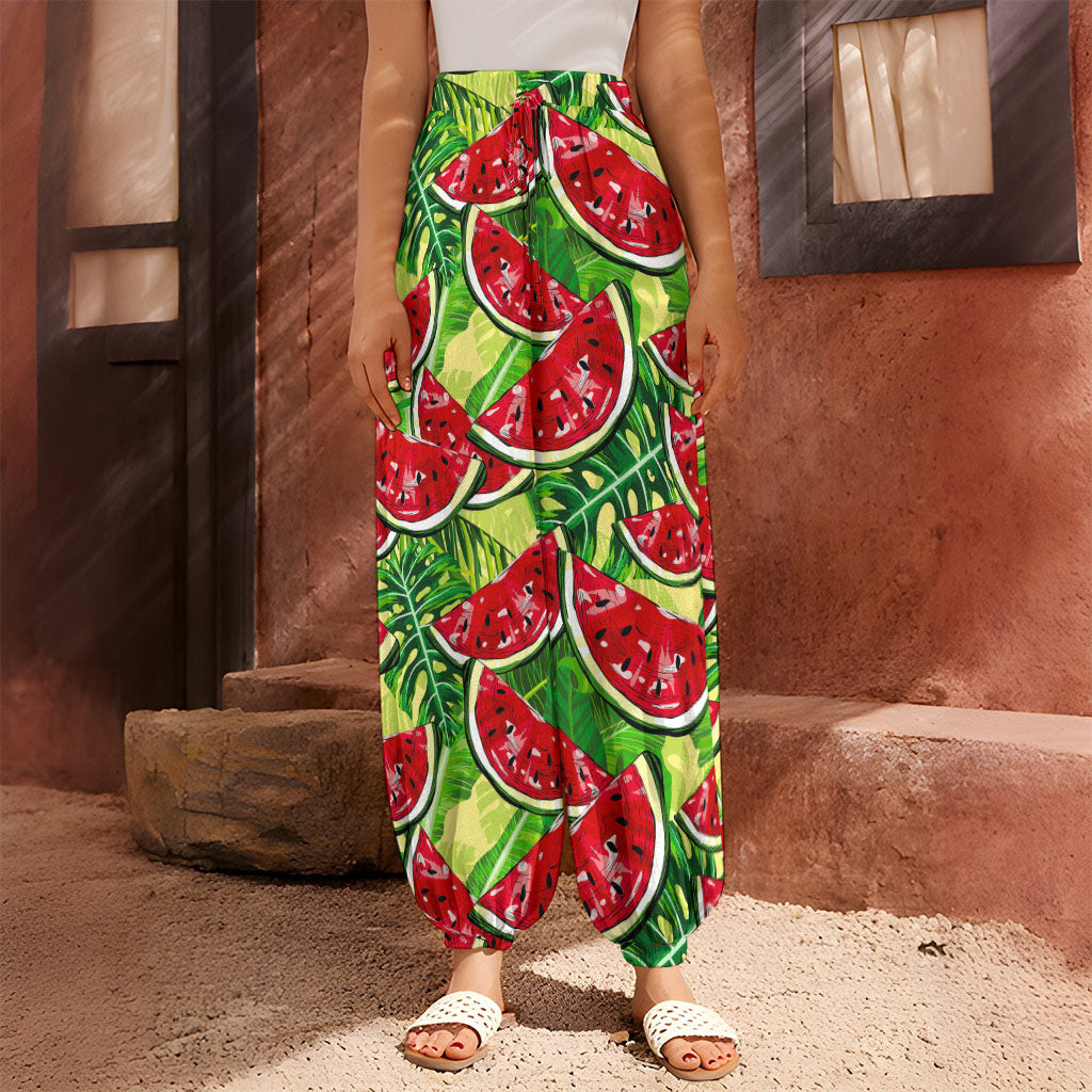 Tropical Leaves Watermelon Pattern Print Harem Pants