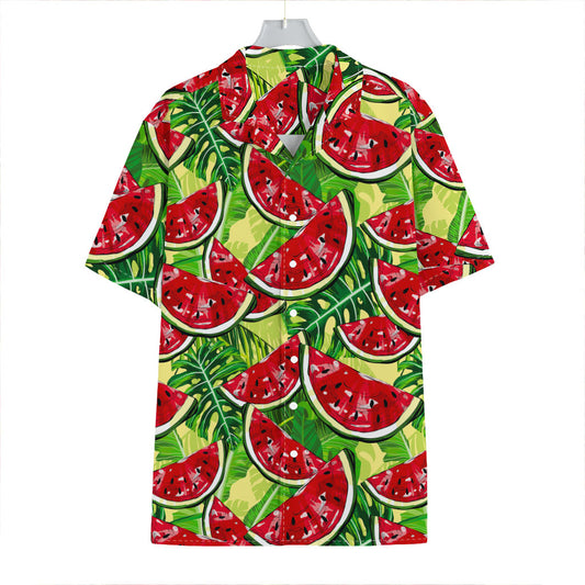 Tropical Leaves Watermelon Pattern Print Hawaiian Shirt