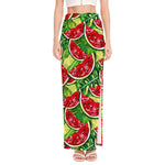 Tropical Leaves Watermelon Pattern Print High Slit Maxi Skirt