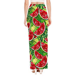 Tropical Leaves Watermelon Pattern Print High Slit Maxi Skirt