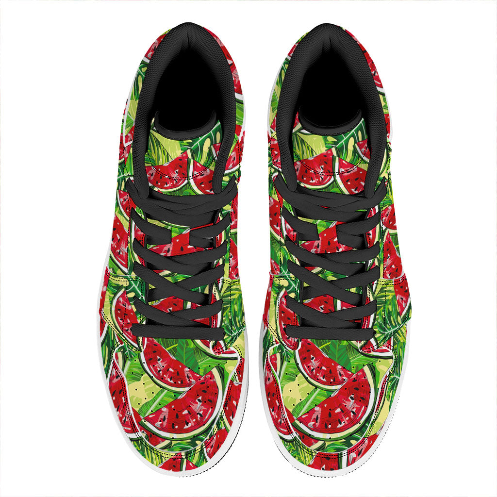 Tropical Leaves Watermelon Pattern Print High Top Leather Sneakers