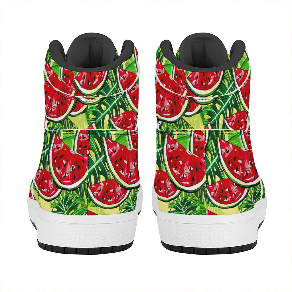 Tropical Leaves Watermelon Pattern Print High Top Leather Sneakers