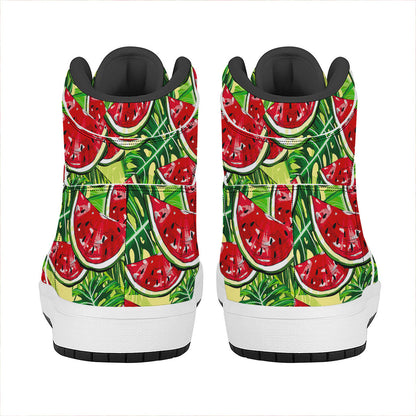 Tropical Leaves Watermelon Pattern Print High Top Leather Sneakers