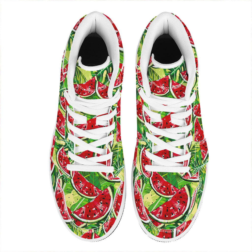 Tropical Leaves Watermelon Pattern Print High Top Leather Sneakers