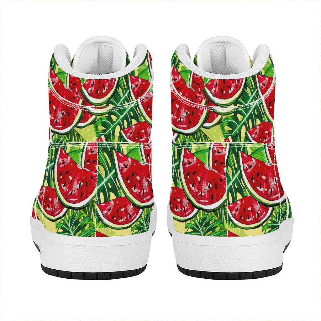 Tropical Leaves Watermelon Pattern Print High Top Leather Sneakers