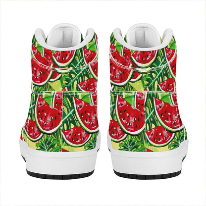 Tropical Leaves Watermelon Pattern Print High Top Leather Sneakers