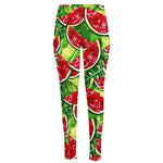Tropical Leaves Watermelon Pattern Print High-Waisted Pocket Leggings