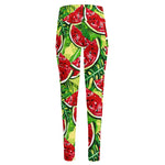 Tropical Leaves Watermelon Pattern Print High-Waisted Pocket Leggings