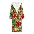 Tropical Leaves Watermelon Pattern Print Hooded Bathrobe