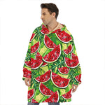 Tropical Leaves Watermelon Pattern Print Hoodie Blanket