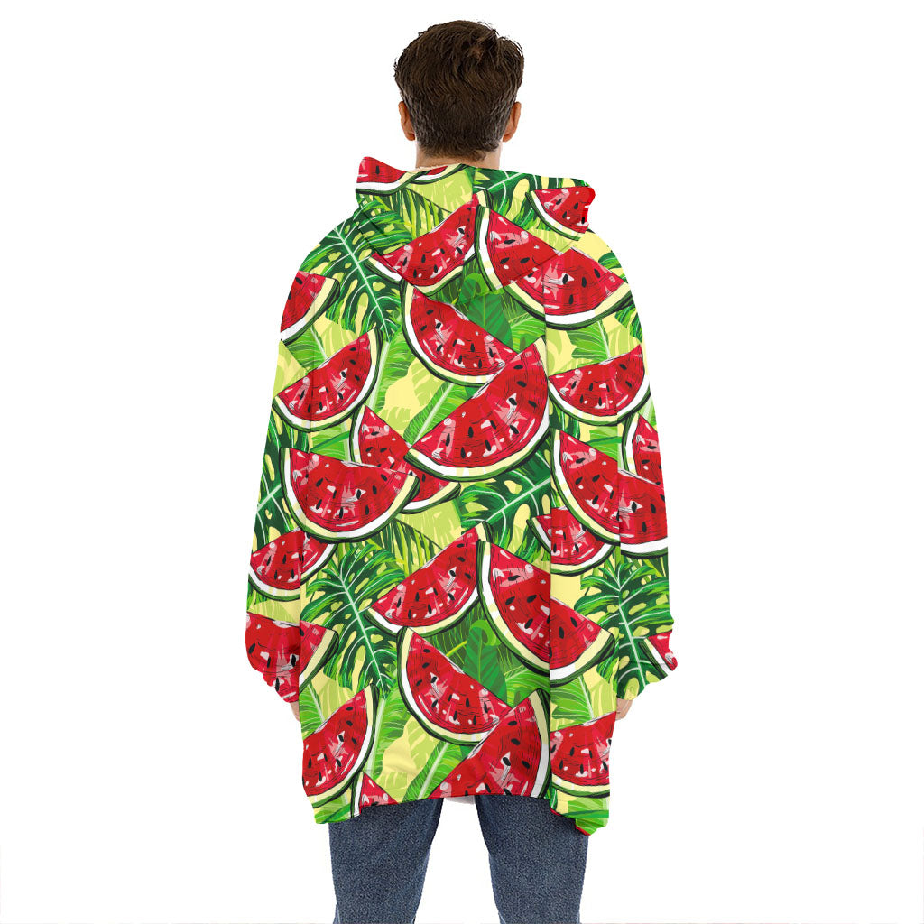 Tropical Leaves Watermelon Pattern Print Hoodie Blanket