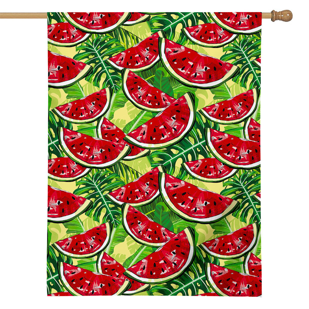 Tropical Leaves Watermelon Pattern Print House Flag