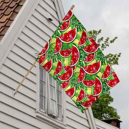 Tropical Leaves Watermelon Pattern Print House Flag