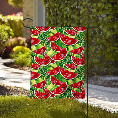Tropical Leaves Watermelon Pattern Print House Flag