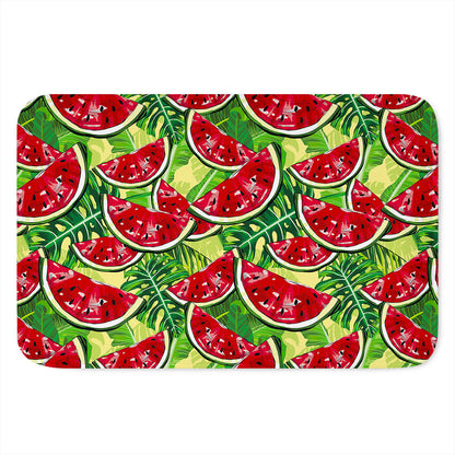 Tropical Leaves Watermelon Pattern Print Indoor Door Mat