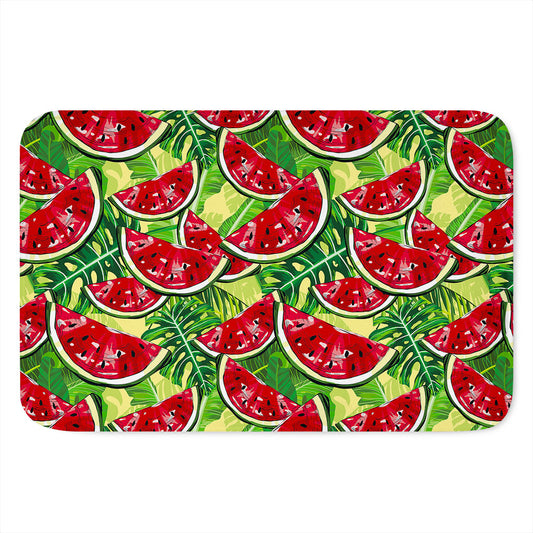 Tropical Leaves Watermelon Pattern Print Indoor Door Mat