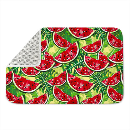 Tropical Leaves Watermelon Pattern Print Indoor Door Mat