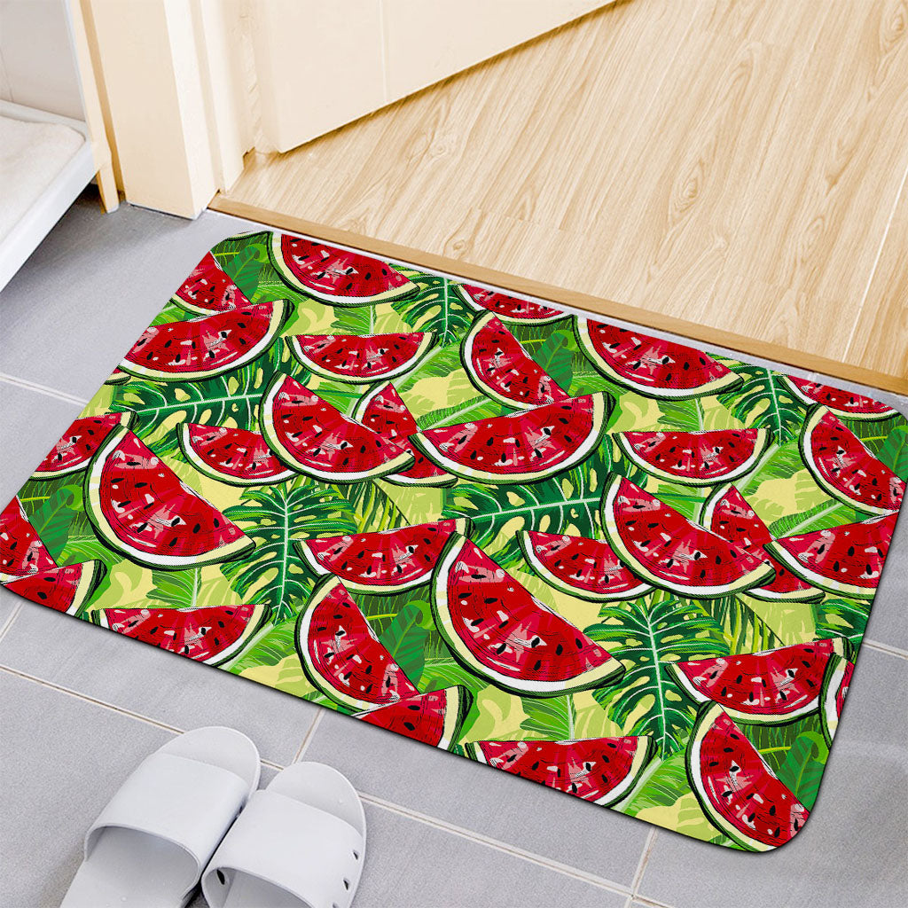 Tropical Leaves Watermelon Pattern Print Indoor Door Mat