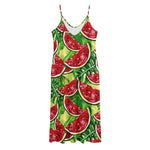 Tropical Leaves Watermelon Pattern Print Jersey Midi Cami Dress
