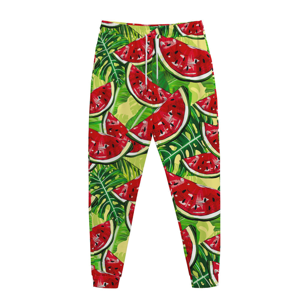 Tropical Leaves Watermelon Pattern Print Jogger Pants