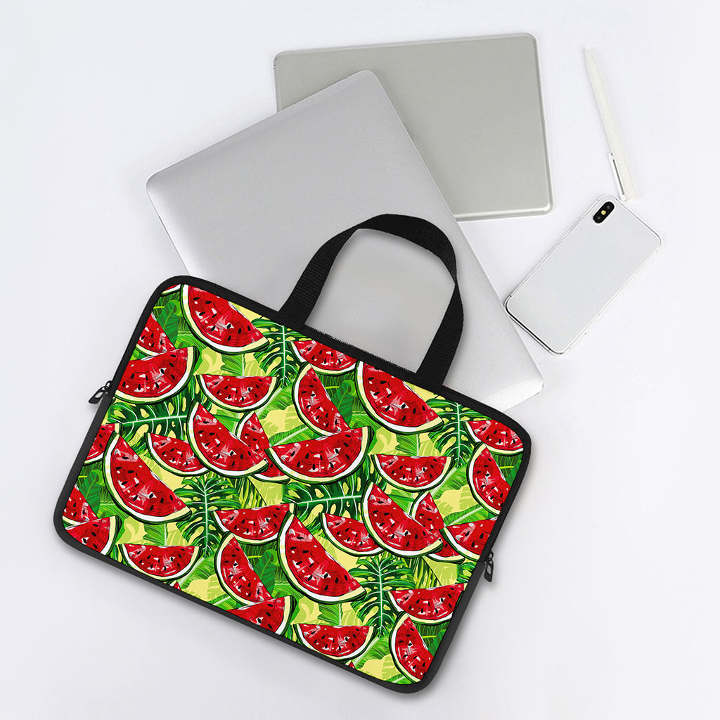 Tropical Leaves Watermelon Pattern Print Laptop Sleeve With Handle