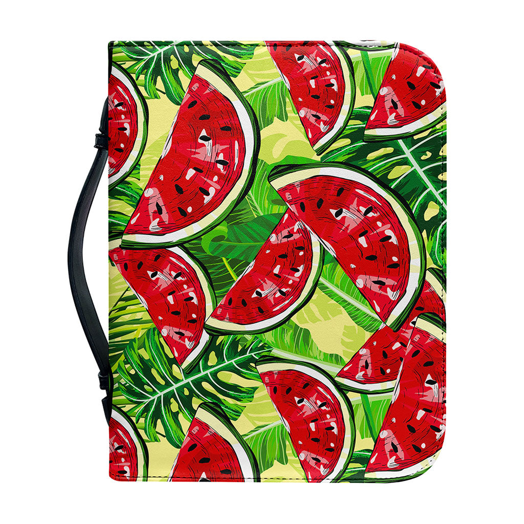 Tropical Leaves Watermelon Pattern Print Leather Bible Cover
