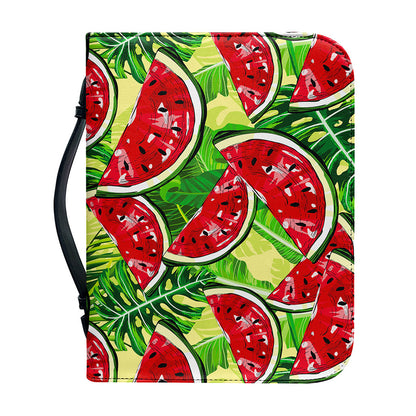 Tropical Leaves Watermelon Pattern Print Leather Bible Cover