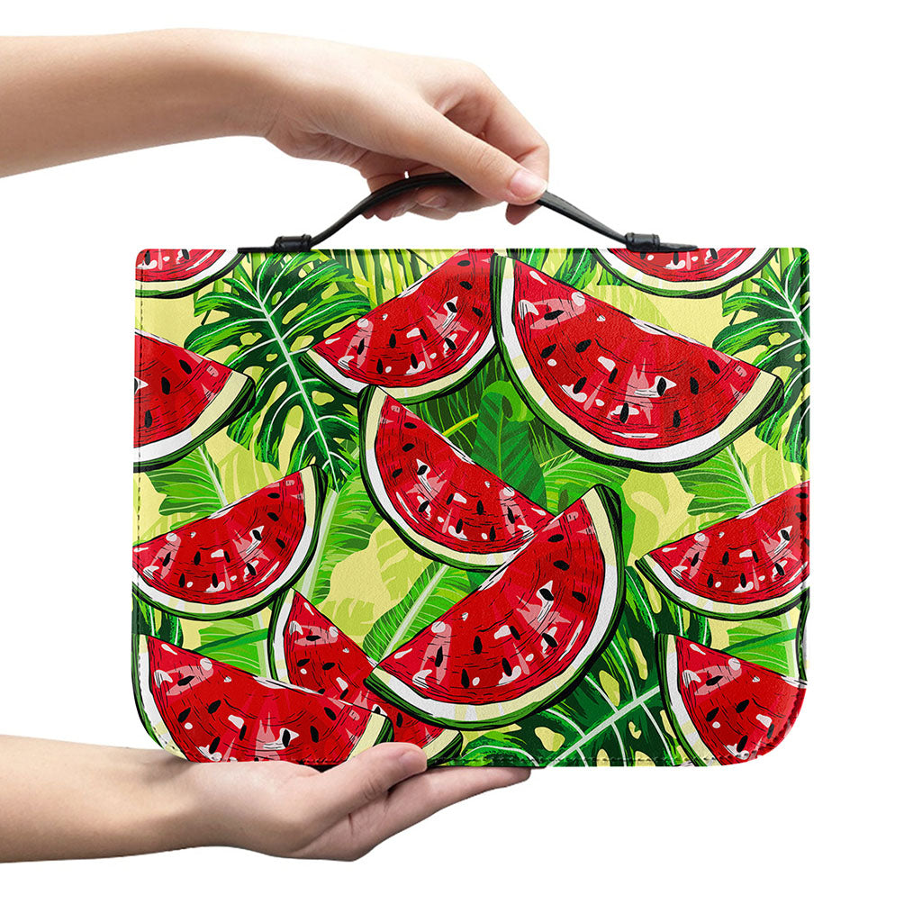 Tropical Leaves Watermelon Pattern Print Leather Bible Cover