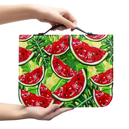 Tropical Leaves Watermelon Pattern Print Leather Bible Cover