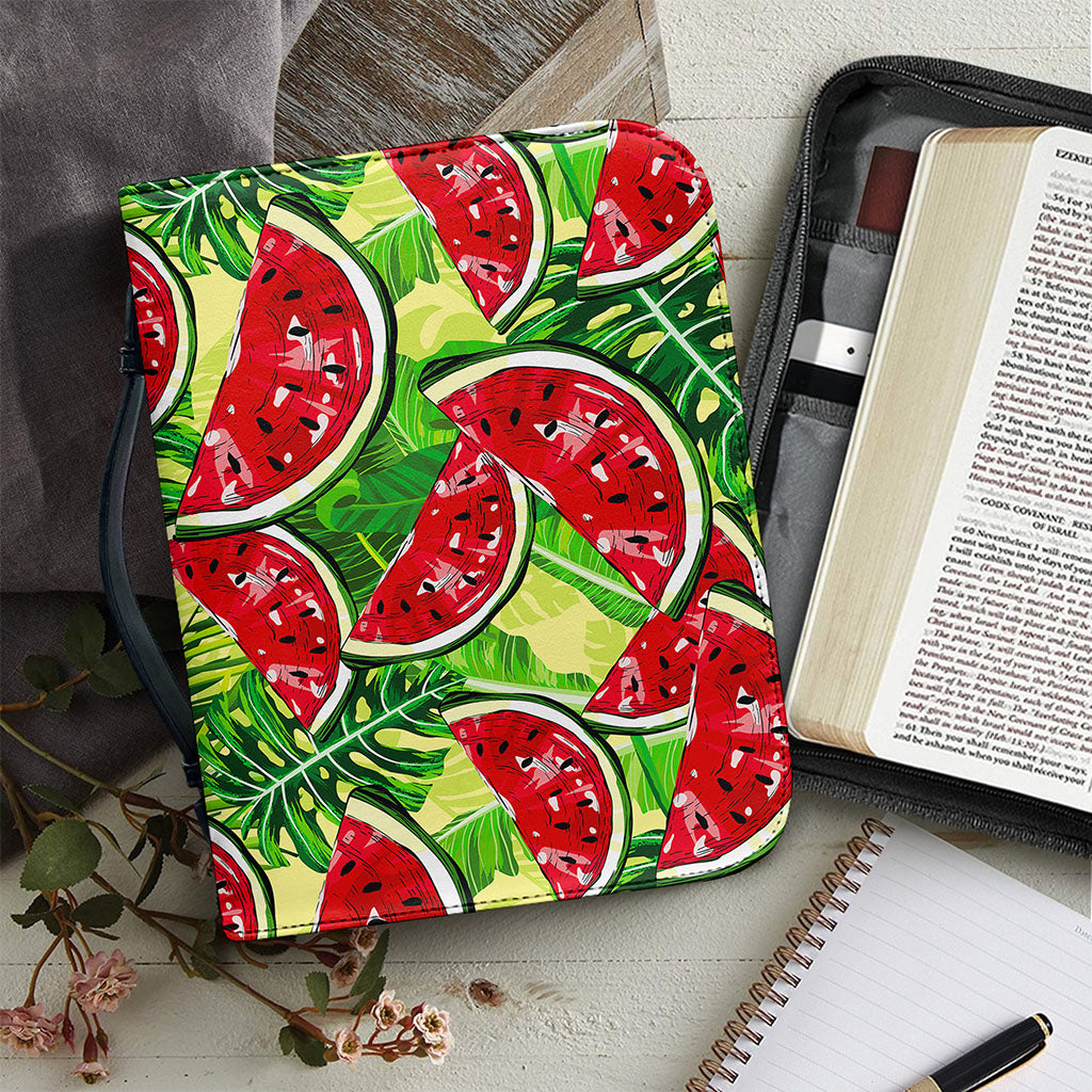 Tropical Leaves Watermelon Pattern Print Leather Bible Cover