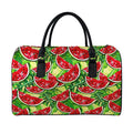 Tropical Leaves Watermelon Pattern Print Leather Duffel Bag