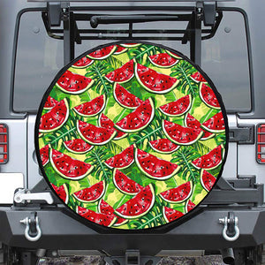 Tropical Leaves Watermelon Pattern Print Leather Spare Tire Cover