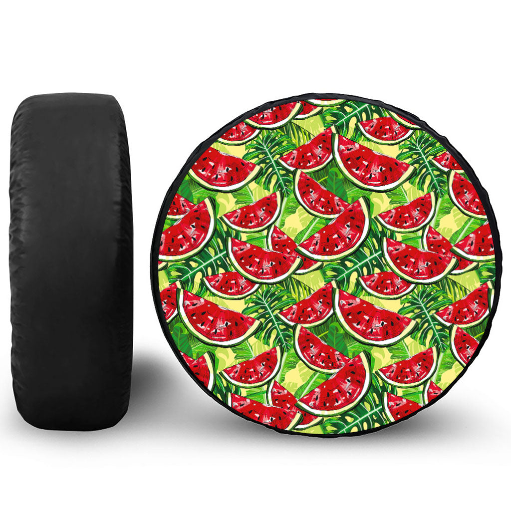 Tropical Leaves Watermelon Pattern Print Leather Spare Tire Cover