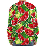 Tropical Leaves Watermelon Pattern Print Long Sleeve Baseball Jersey