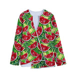 Tropical Leaves Watermelon Pattern Print Long Sleeve Short Coat