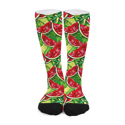 Tropical Leaves Watermelon Pattern Print Long Socks