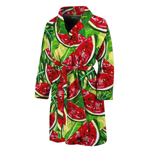 Tropical Leaves Watermelon Pattern Print Men's Bathrobe