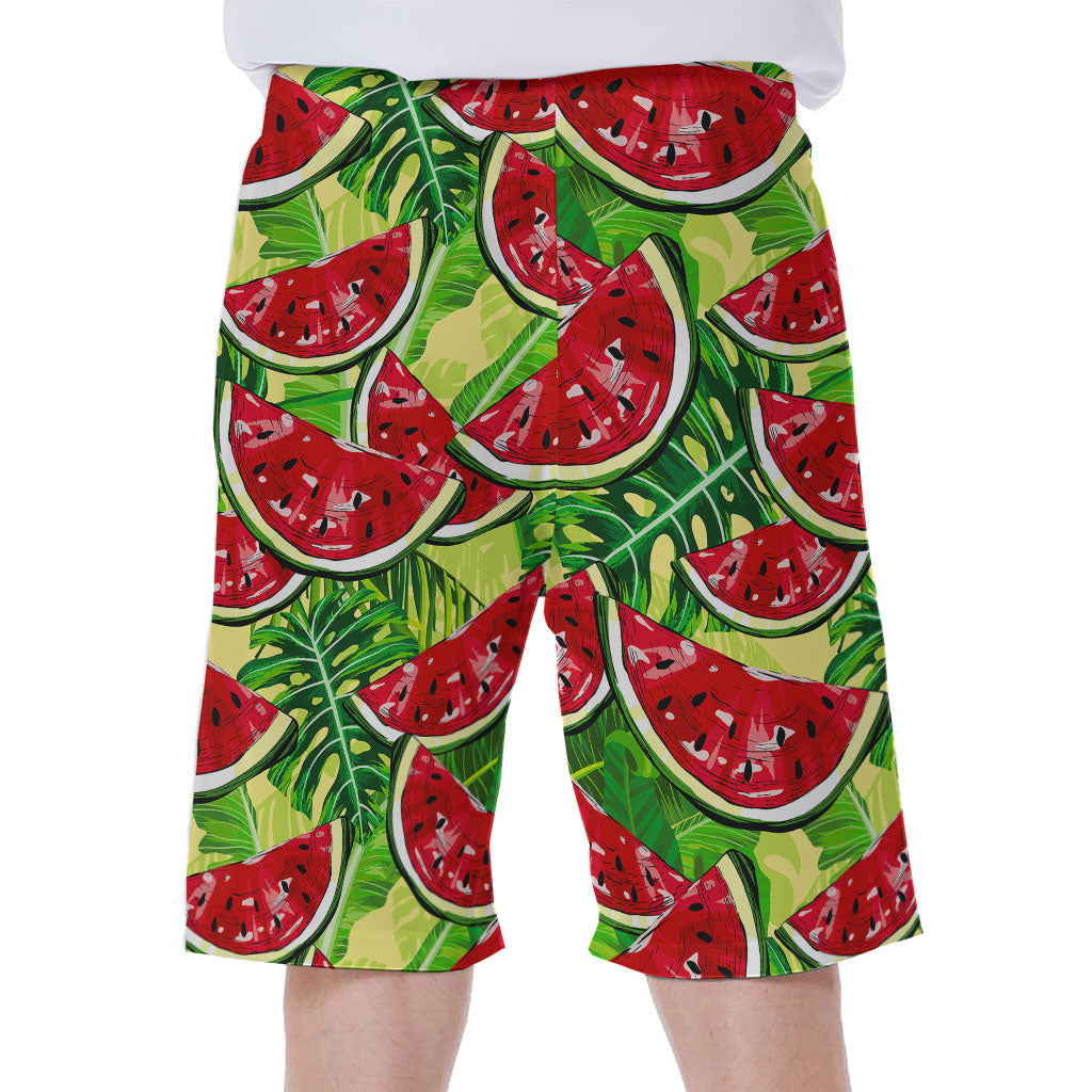 Tropical Leaves Watermelon Pattern Print Men's Beach Shorts
