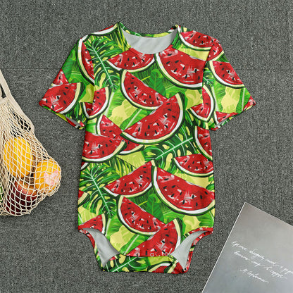 Tropical Leaves Watermelon Pattern Print Men's Bodysuit