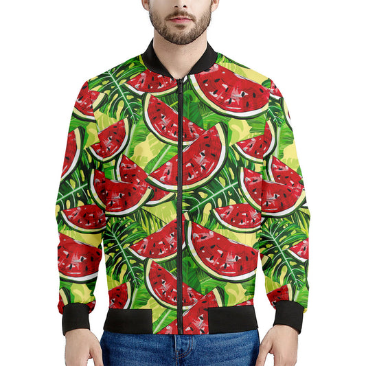 Tropical Leaves Watermelon Pattern Print Men's Bomber Jacket
