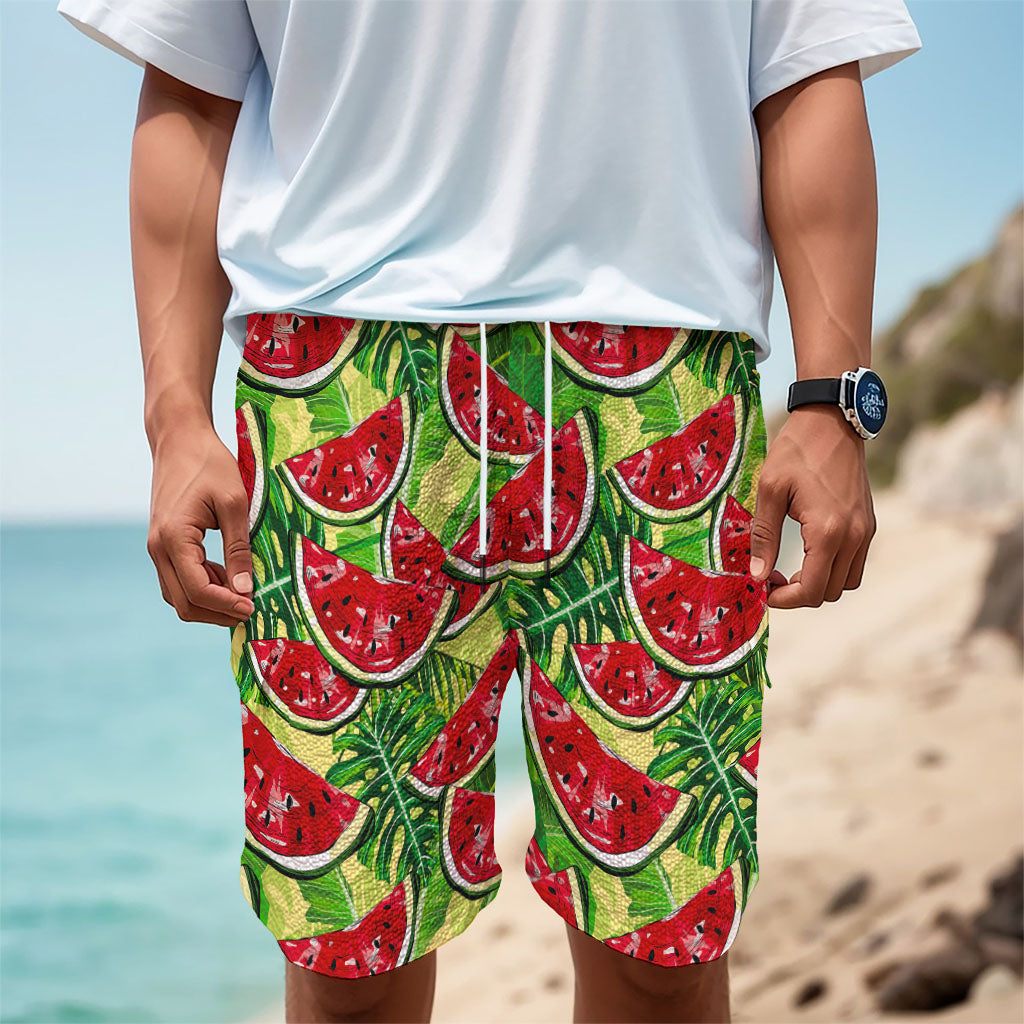Tropical Leaves Watermelon Pattern Print Men's Cargo Shorts