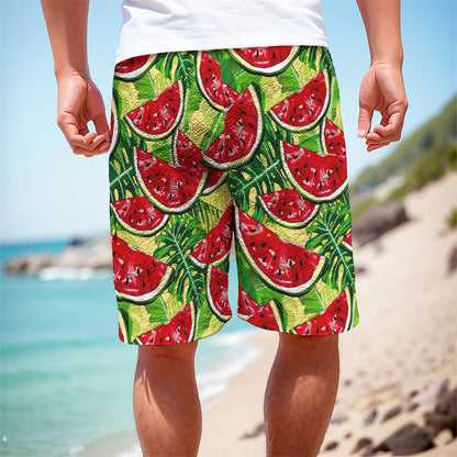 Tropical Leaves Watermelon Pattern Print Men's Cargo Shorts