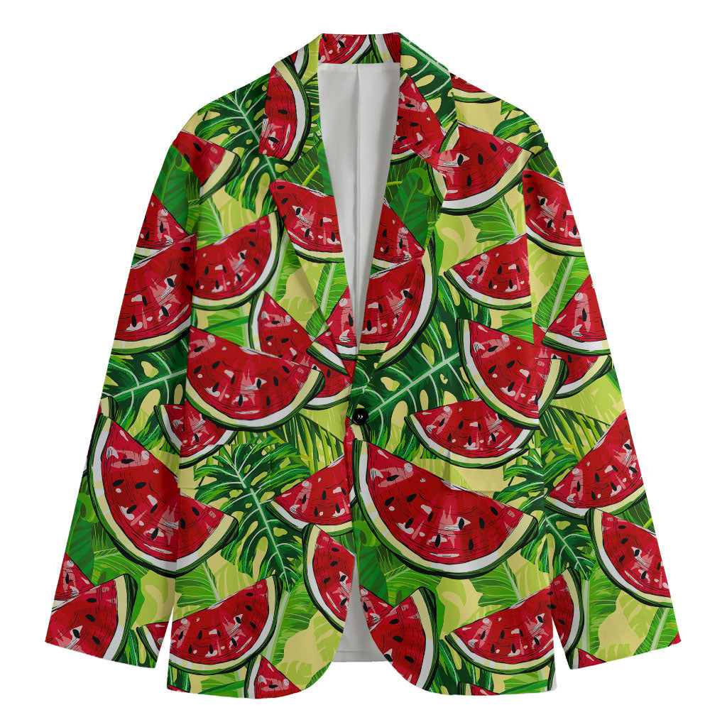 Tropical Leaves Watermelon Pattern Print Men's Cotton Blazer