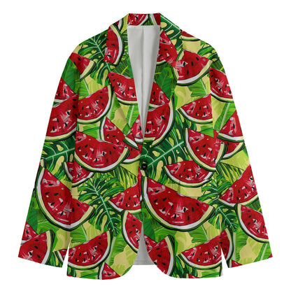 Tropical Leaves Watermelon Pattern Print Men's Cotton Blazer