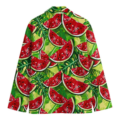 Tropical Leaves Watermelon Pattern Print Men's Cotton Blazer