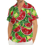Tropical Leaves Watermelon Pattern Print Men's Deep V-Neck Shirt
