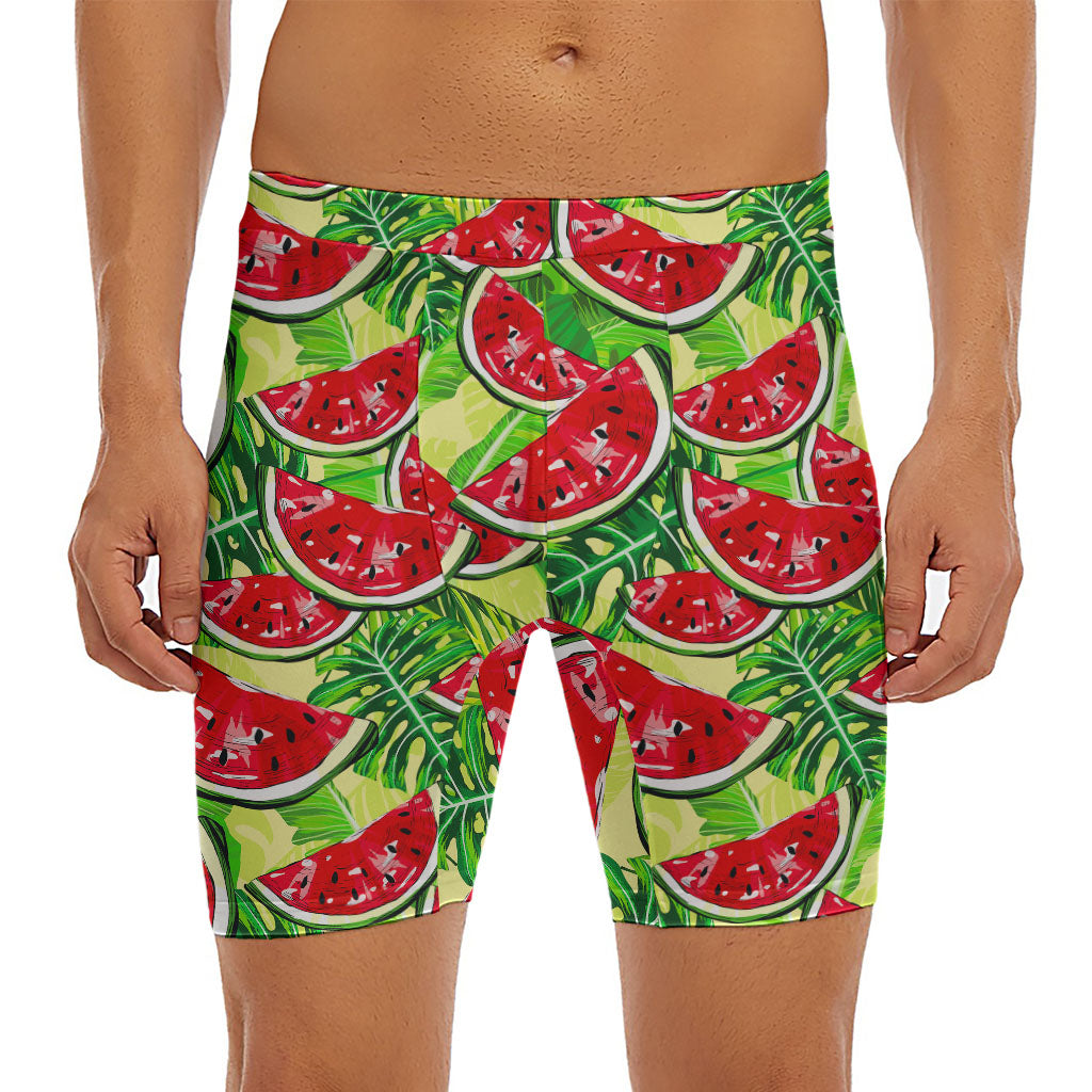 Tropical Leaves Watermelon Pattern Print Men's Long Boxer Briefs