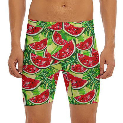 Tropical Leaves Watermelon Pattern Print Men's Long Boxer Briefs