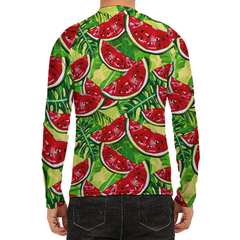 Tropical Leaves Watermelon Pattern Print Men's Long Sleeve Rash Guard