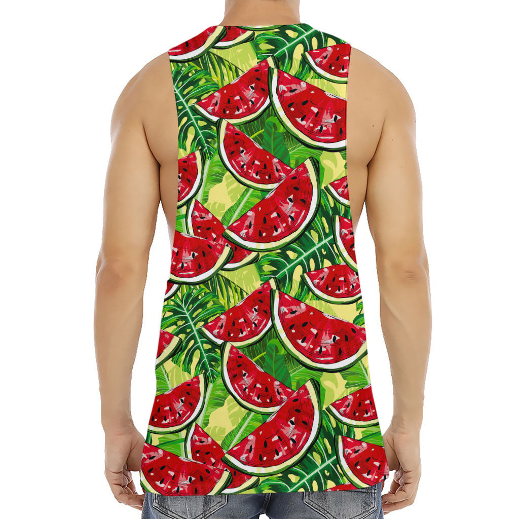 Tropical Leaves Watermelon Pattern Print Men's Muscle Tank Top